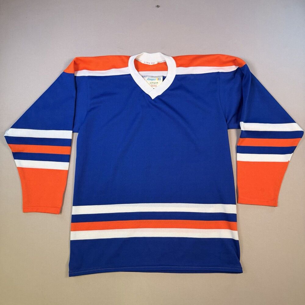 VTG Cooper Hockey Jersey Blue Orange White Men’s Medium Made in Canada 70s 80s